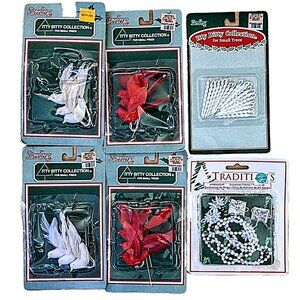 Six Itty Bitty Mini Christmas Tree Craft Decorations NIP